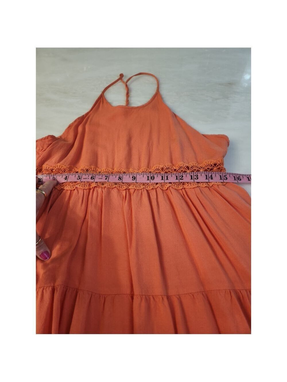 Salmon sundress with a low back and tiered ruffle hem size medium - Picture 4 of 8